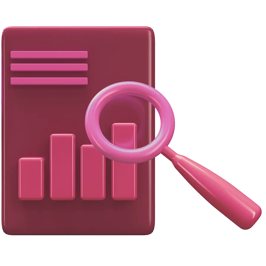 Magnifying glass on leaves 3d icon